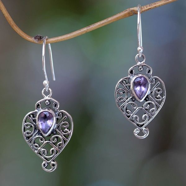 Alternate image for Earrings Handcrafted in Sterling Silver and Amethyst Hibiscus Dew