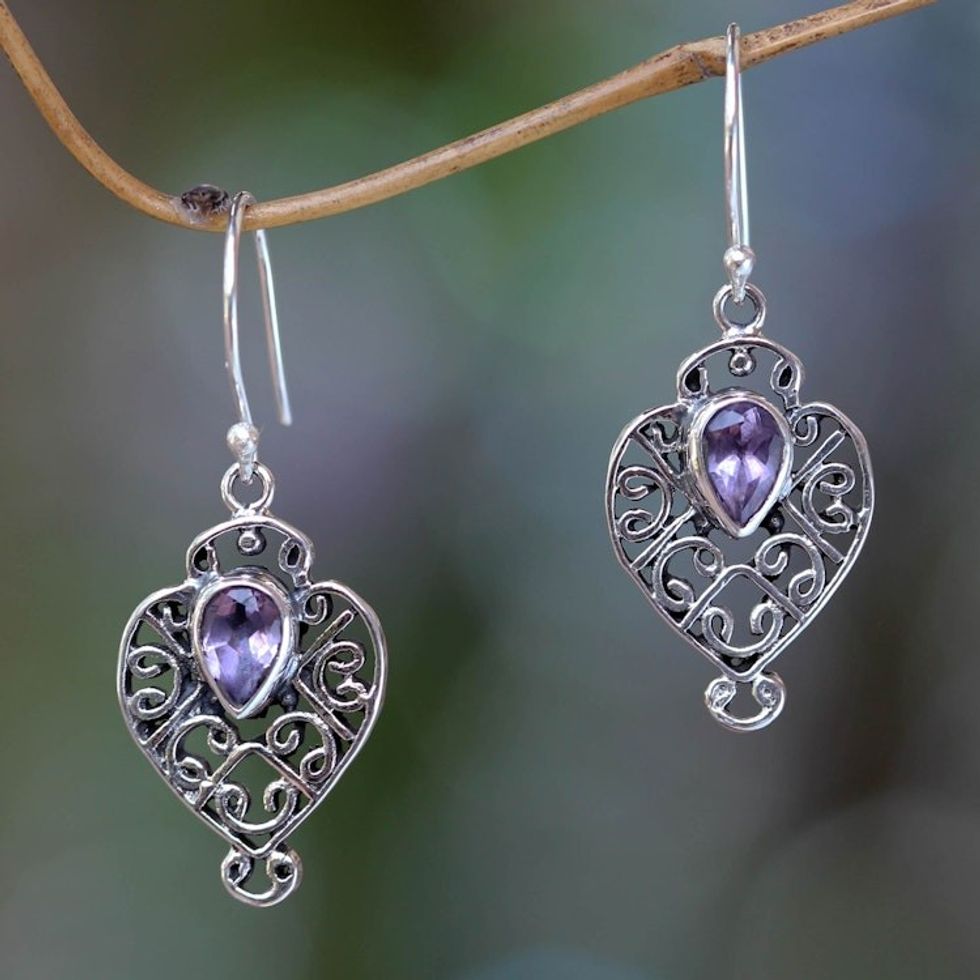 Earrings Handcrafted in Sterling Silver and Amethyst 'Hibiscus Dew'