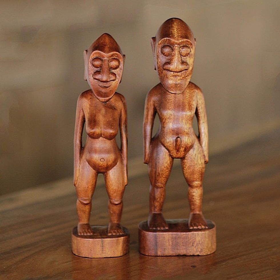 Pair of Suar Wood Man and Woman Sculptures from Bali 'Ancient Asmat'