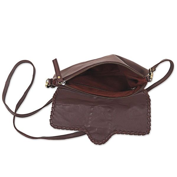 Alternate image for Soft Leather Brown Shoulder Bag with Bronze Fixtures Coffee Brown Boho