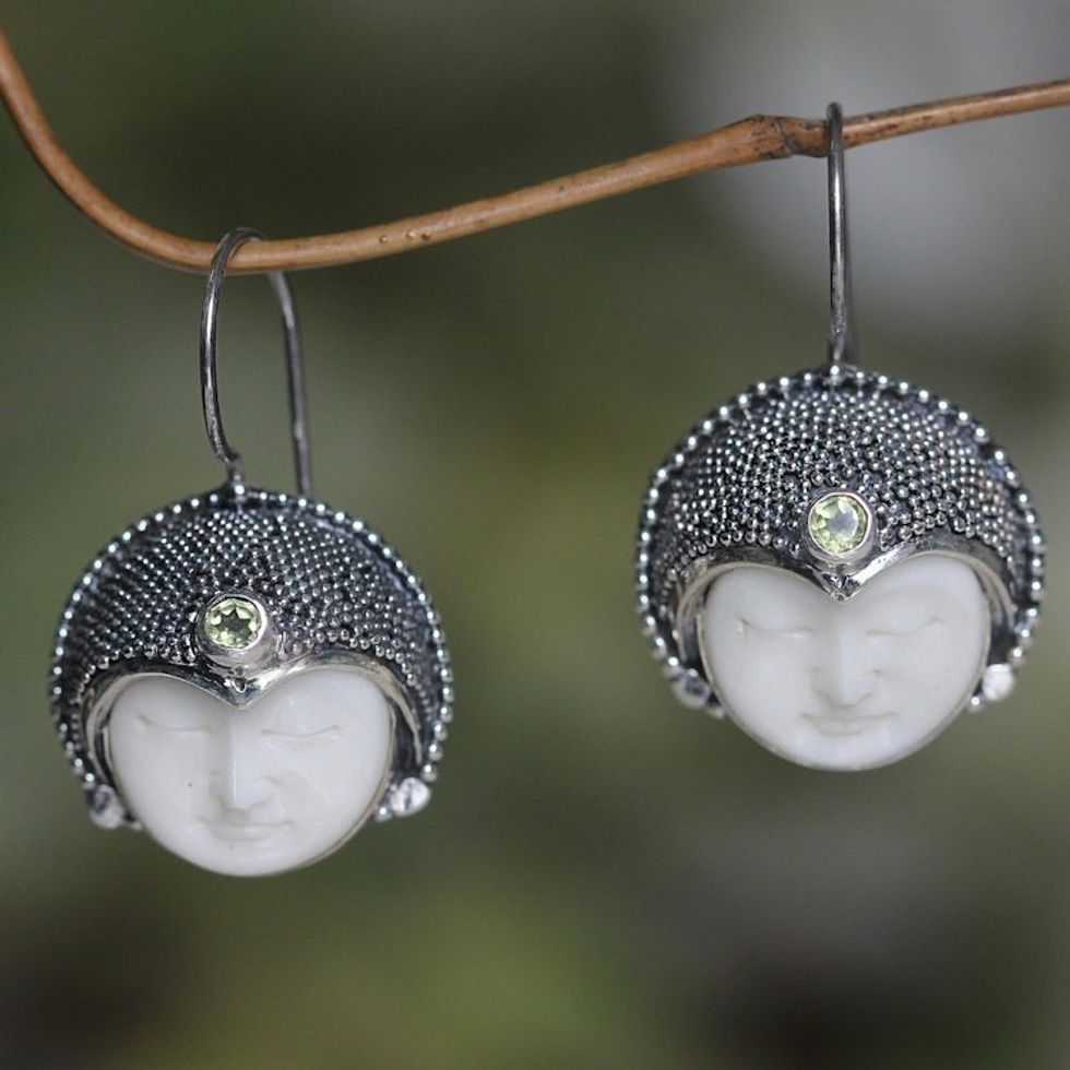 Artisan Crafted Sterling Silver and Bone Earrings 'Royal Lady'