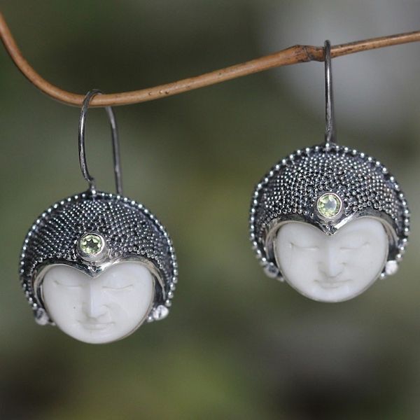 Alternate image for Artisan Crafted Sterling Silver and Bone Earrings Royal Lady