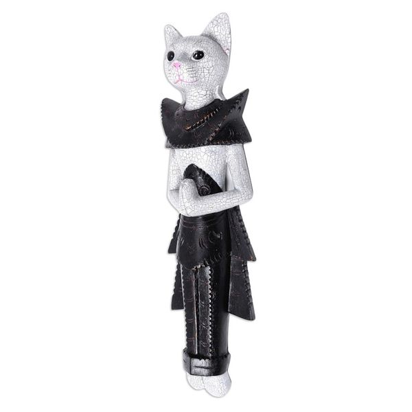 Alternate image for Wood Sculpture of a White Cat in Ancient Thai Dress White Palace Cat