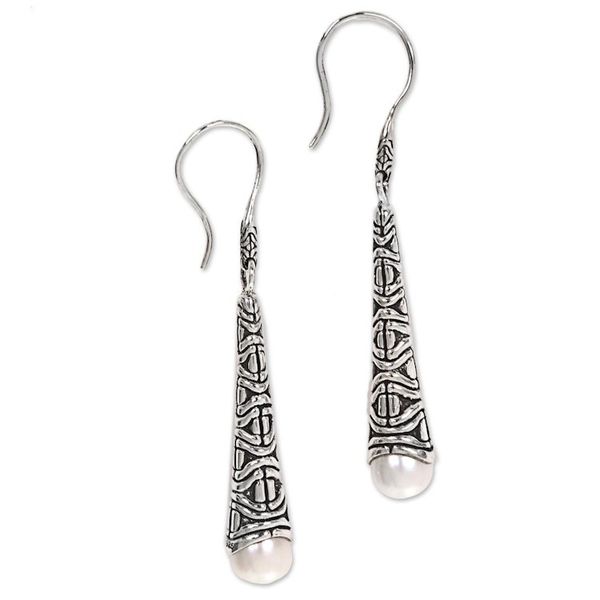 Alternate image for Cultured Pearl Sterling Silver Dangle Earrings Indonesia Borobudur Trumpet