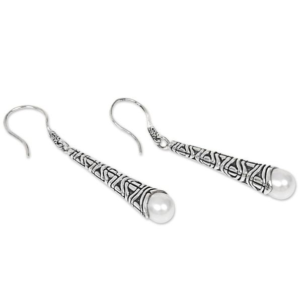 Alternate image for Cultured Pearl Sterling Silver Dangle Earrings Indonesia Borobudur Trumpet