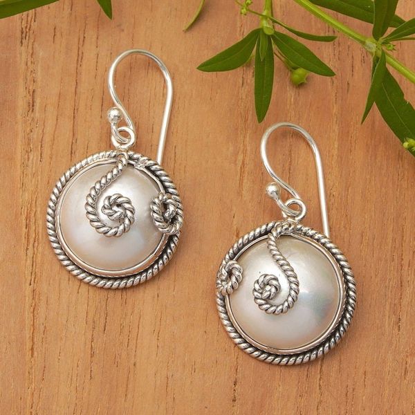 Alternate image for Indonesian Hand-Made Cultured Pearl and Silver Earrings Night Moon