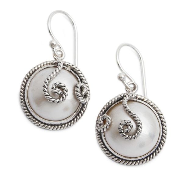 Alternate image for Indonesian Hand-Made Cultured Pearl and Silver Earrings Night Moon