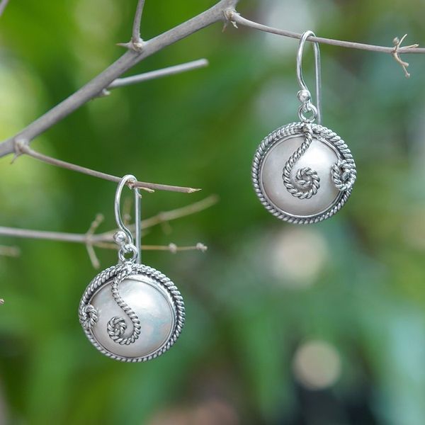 Alternate image for Indonesian Hand-Made Cultured Pearl and Silver Earrings Night Moon