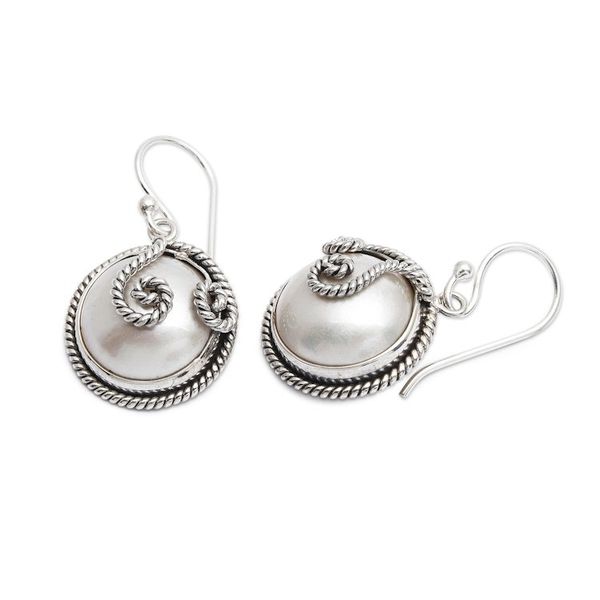 Alternate image for Indonesian Hand-Made Cultured Pearl and Silver Earrings Night Moon
