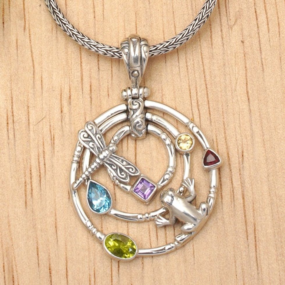 Peridot and blue topaz pendant necklace 'Fantasy Garden'