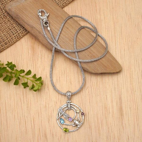Alternate image for Peridot and blue topaz pendant necklace Fantasy Garden