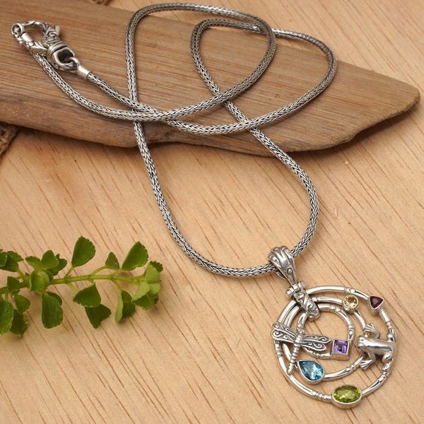 Alternate image for Peridot and blue topaz pendant necklace Fantasy Garden