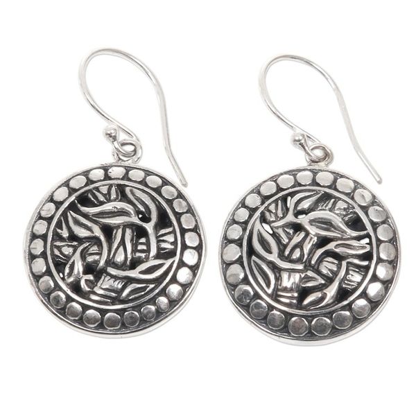 Alternate image for Balinese Sterling Silver Bamboo Theme Handcrafted Earrings Bamboo Labyrinth