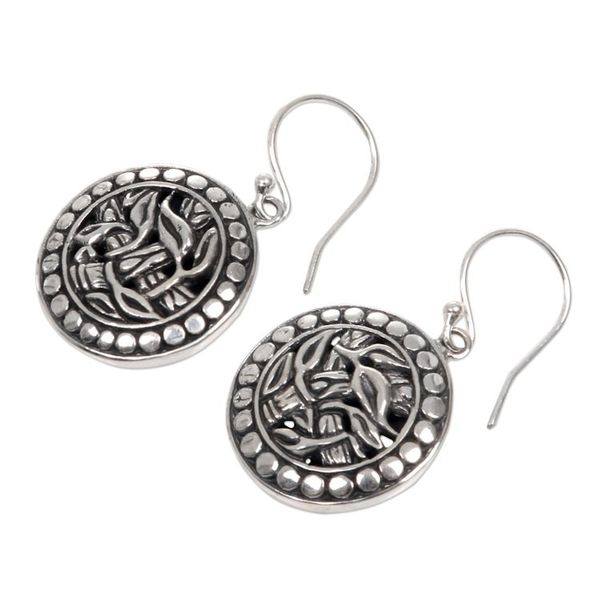 Alternate image for Balinese Sterling Silver Bamboo Theme Handcrafted Earrings Bamboo Labyrinth