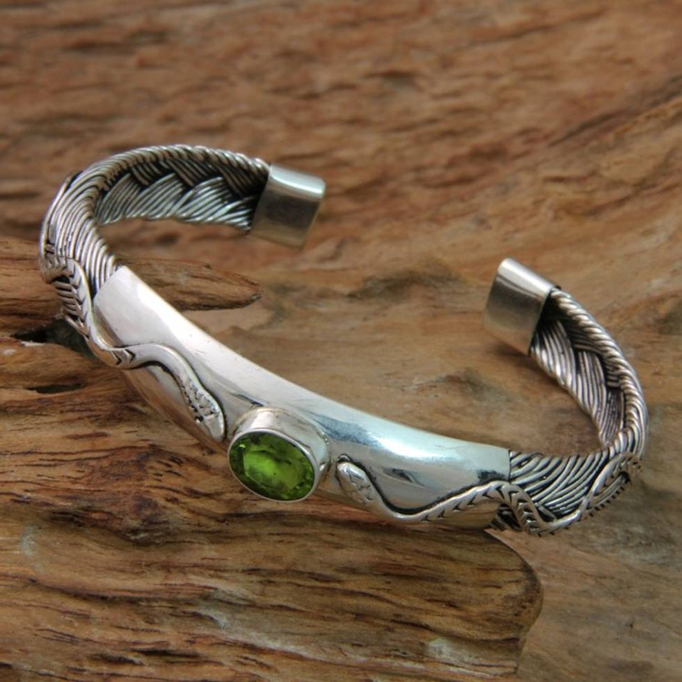 Snake Motif Cuff Bracelet with Peridot 'Baby Viper'