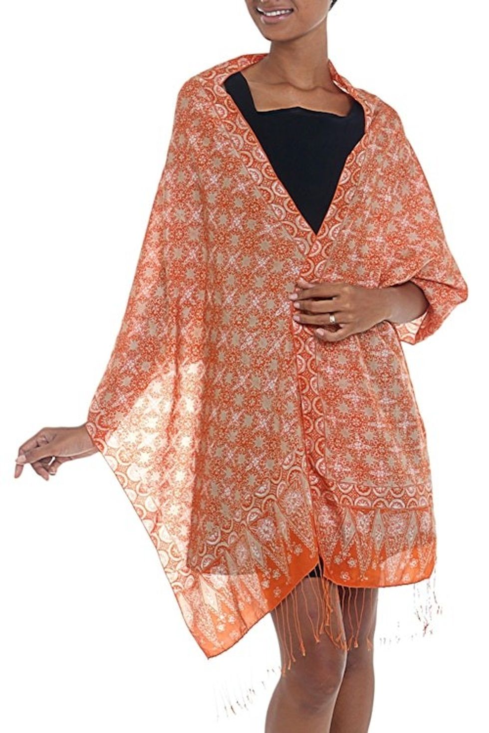 Silk Shawl with Tangerine Truntum Motifs from Indonesia 'Truntum Star'