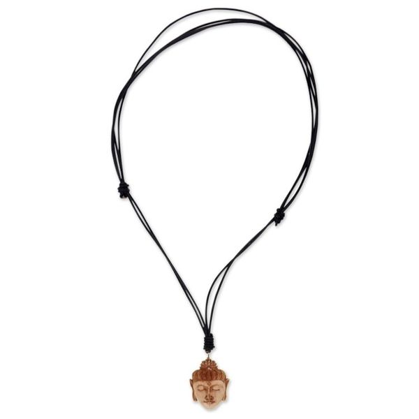 Alternate image for Buddha Head Necklace in Carved Cow Bone and Leather Buddha Head II