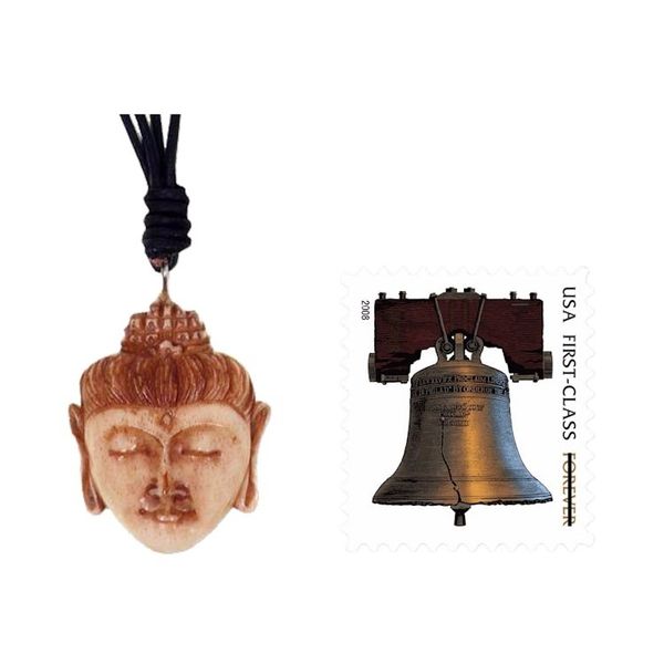 Alternate image for Buddha Head Necklace in Carved Cow Bone and Leather Buddha Head II