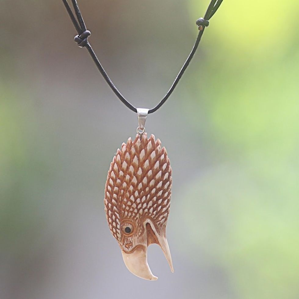 Hand Made Bone Pendant Necklace Eagle Head from Indonesia 'Fierce Eagle'