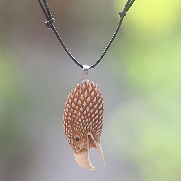 Alternate image for Hand Made Bone Pendant Necklace Eagle Head from Indonesia Fierce Eagle