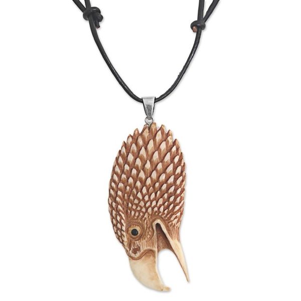 Alternate image for Hand Made Bone Pendant Necklace Eagle Head from Indonesia Fierce Eagle