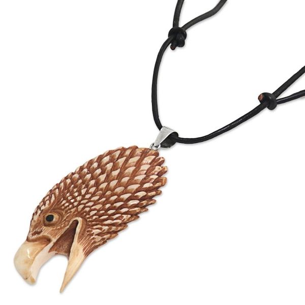 Alternate image for Hand Made Bone Pendant Necklace Eagle Head from Indonesia Fierce Eagle