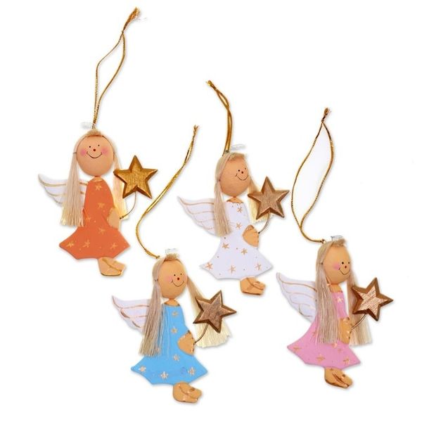 Alternate image for 4 Artisan Crafted Angel with Stars Holiday Ornaments Set Starlight Angels