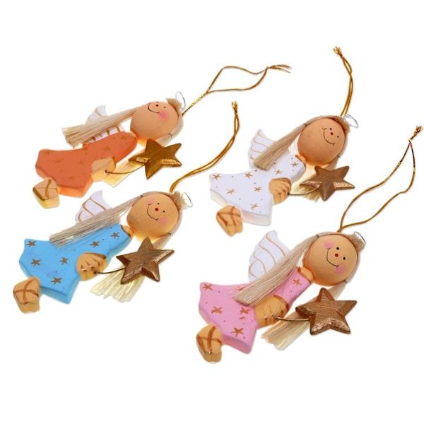 Alternate image for 4 Artisan Crafted Angel with Stars Holiday Ornaments Set Starlight Angels