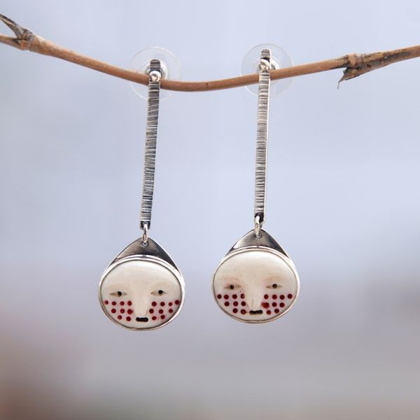 Alternate image for Handmade Balinese Cow Bone Silver Dangle Earrings for Women Dangling Lombok