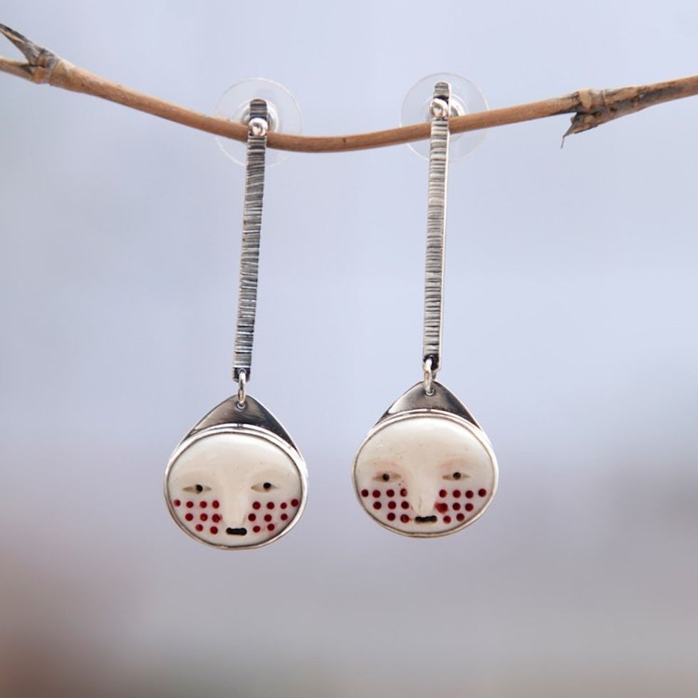 Handmade Balinese Cow Bone Silver Dangle Earrings for Women 'Dangling Lombok'