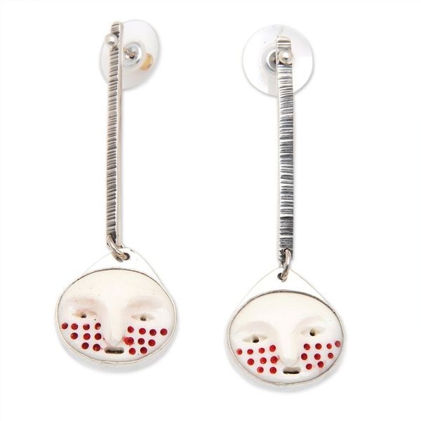 Alternate image for Handmade Balinese Cow Bone Silver Dangle Earrings for Women Dangling Lombok