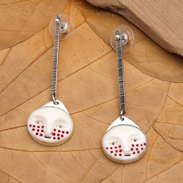 Alternate image for Handmade Balinese Cow Bone Silver Dangle Earrings for Women Dangling Lombok