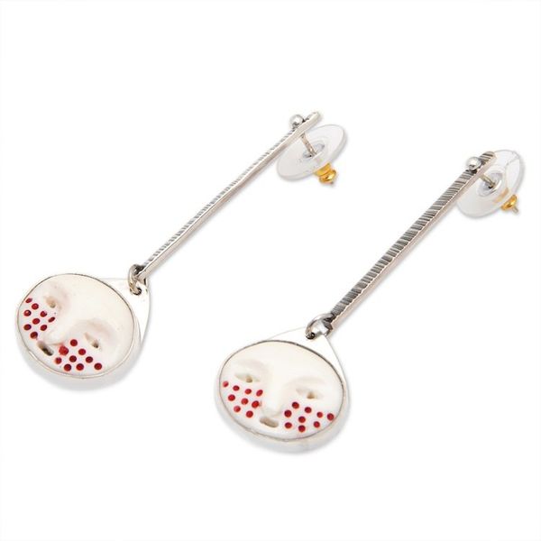 Alternate image for Handmade Balinese Cow Bone Silver Dangle Earrings for Women Dangling Lombok