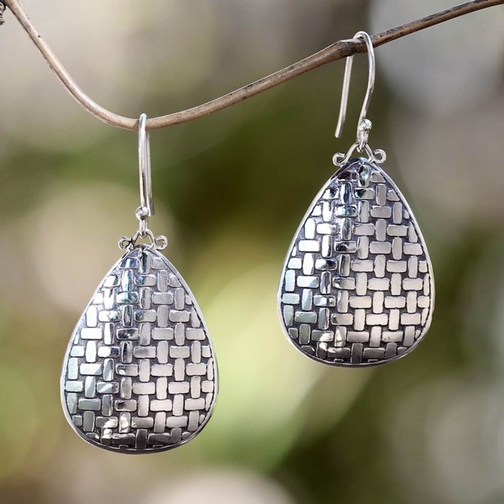 Fair Trade Silver Dangle Earrings 'Bamboo Tear'
