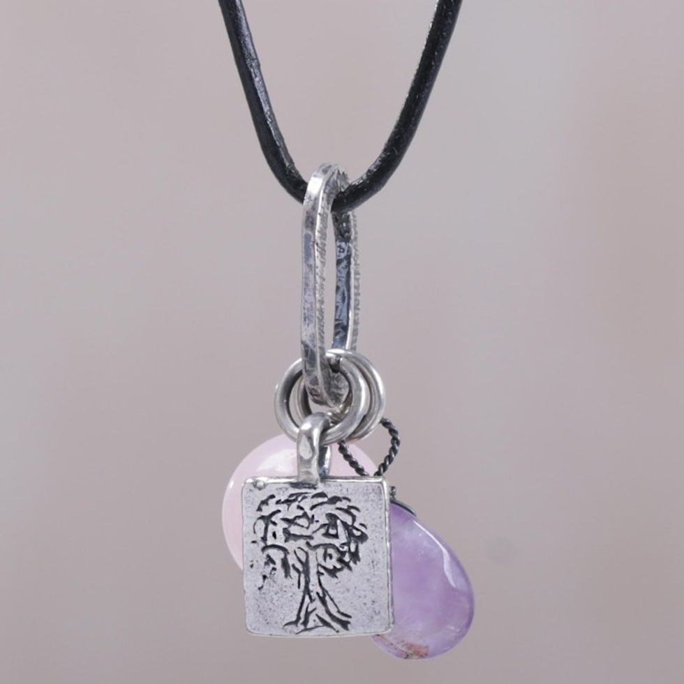 Hand Crafted Sterling Silver and Gemstone Charm Necklace 'Banyan Tree'