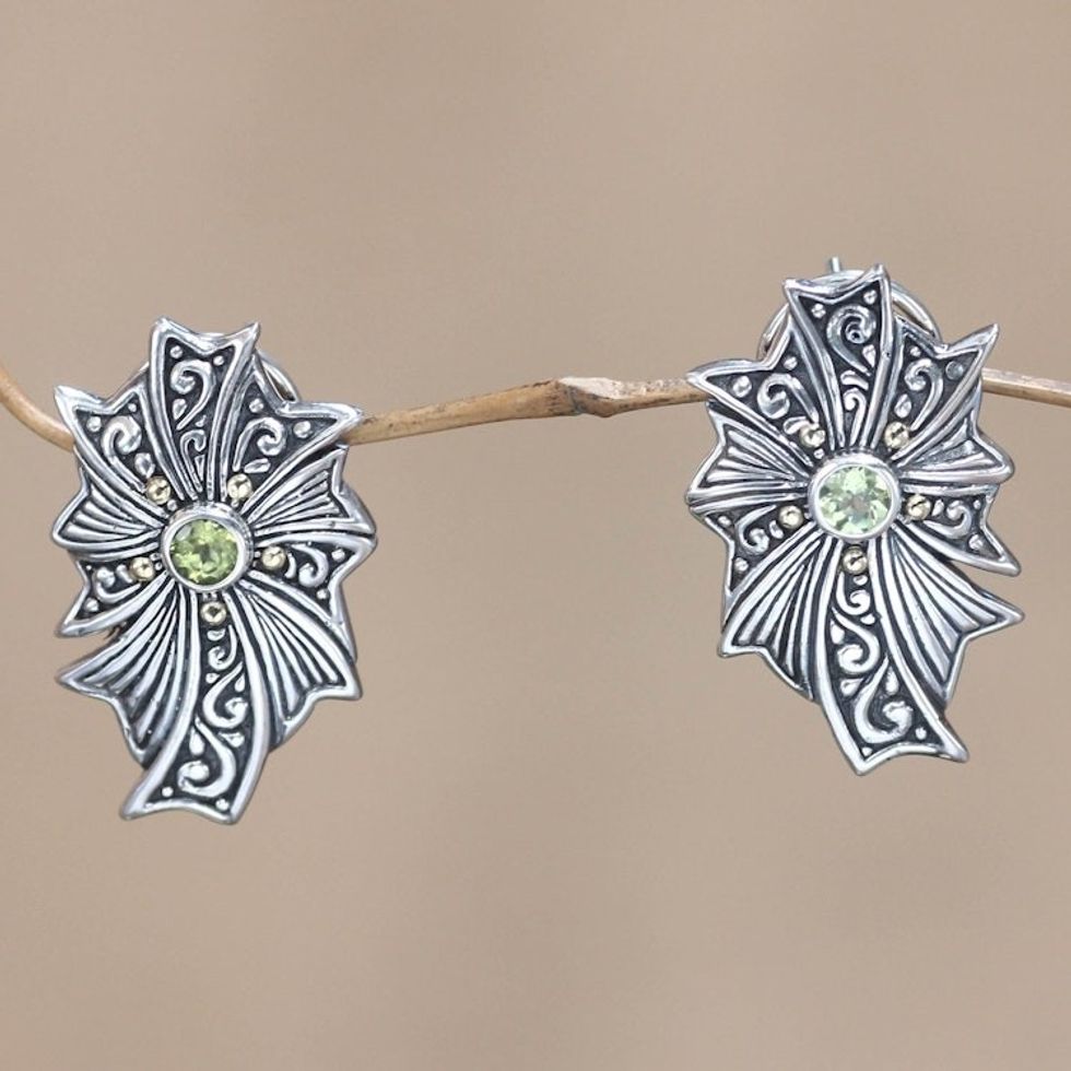 Gold accent peridot button earrings 'Gracious Lady'