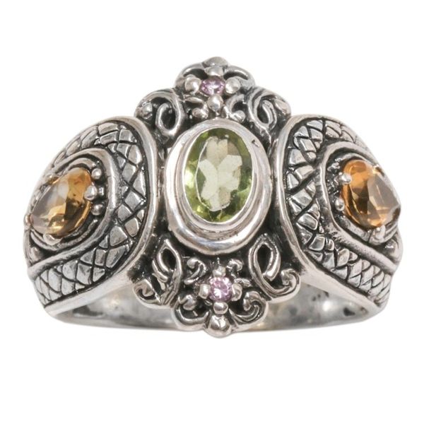 Alternate image for Peridot Citrine and Amethyst Sterling Silver Cocktail Ring Balis Crown