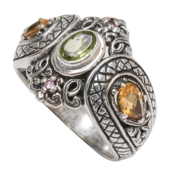 Alternate image for Peridot Citrine and Amethyst Sterling Silver Cocktail Ring Balis Crown