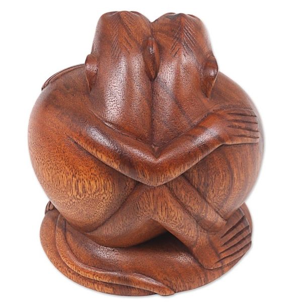 Alternate image for Hand Carved Sculpture of Two Monkeys from Indonesia Loving Monkeys