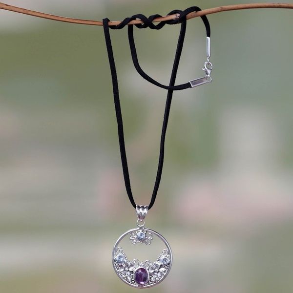 Alternate image for Floral Amethyst and Blue Topaz Necklace Floral Moon