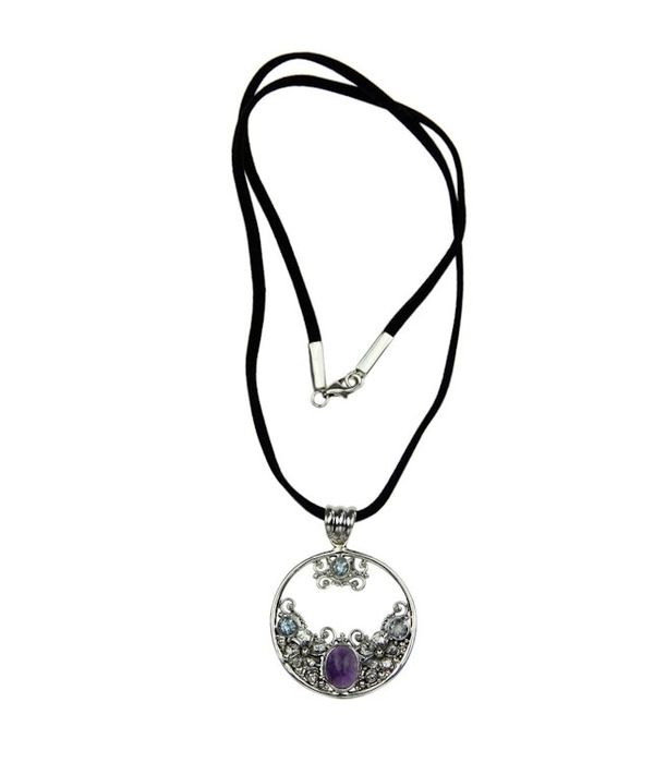Alternate image for Floral Amethyst and Blue Topaz Necklace Floral Moon