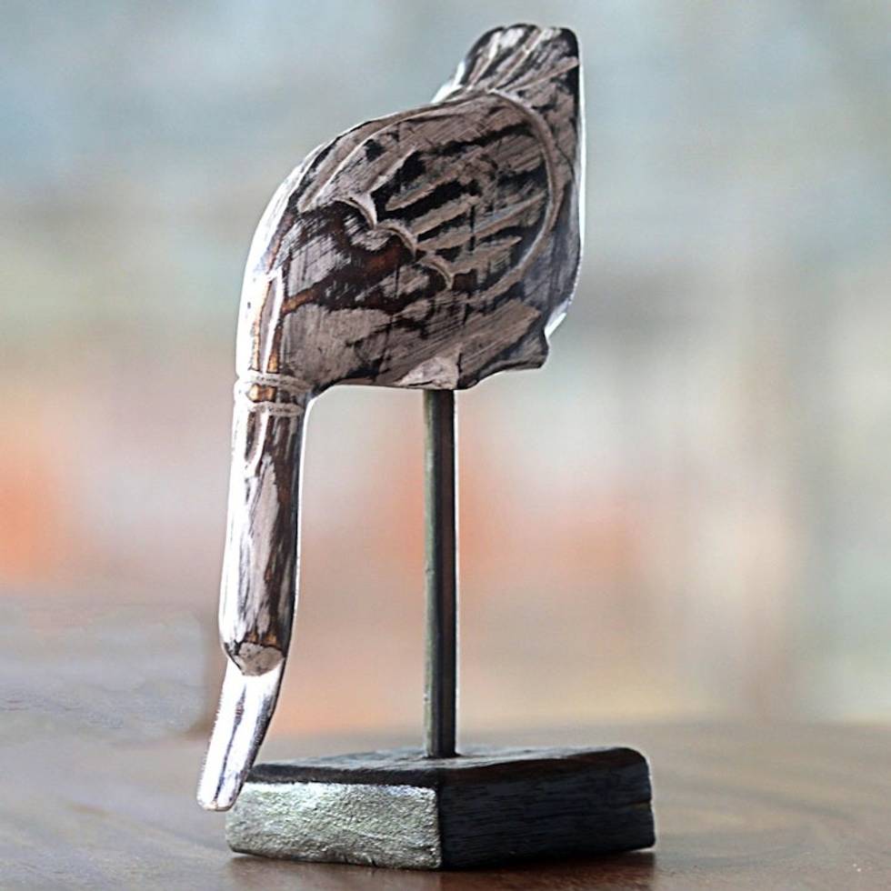Hand Carved Wood Sculpture of a White Duck from Indonesia 'The Duck'