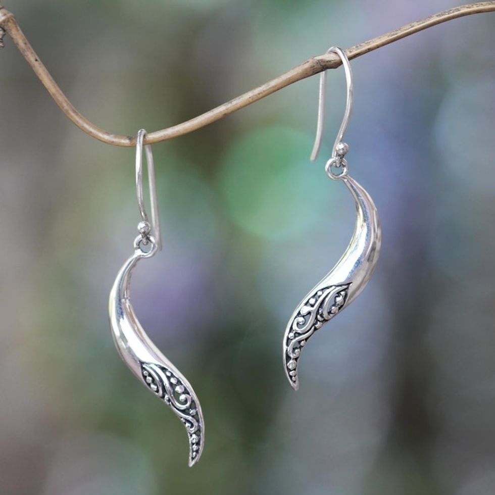 Hand Made Sterling Silver Dangle Earrings 'Balinese Chili Pepper'
