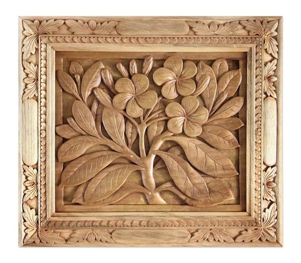 Alternate image for Wood relief panel Frangipani Flowers