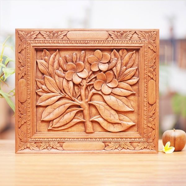 Alternate image for Wood relief panel Frangipani Flowers