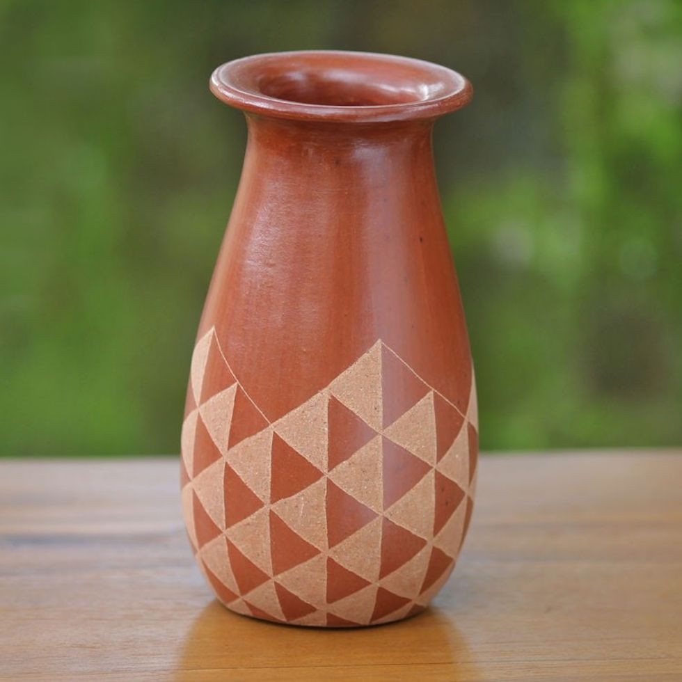 Triangle Motif Handcrafted Terracotta Vase from Java 'Sails'