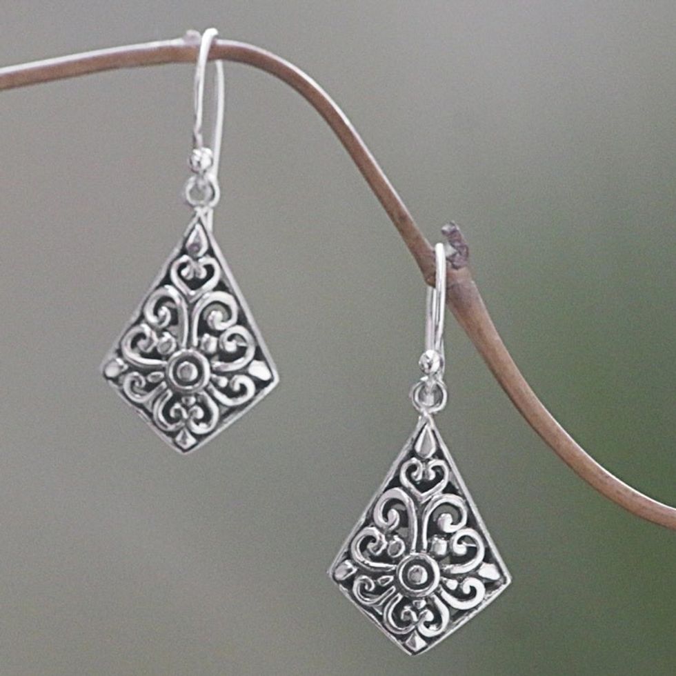 Sterling Silver Kite Shaped Dangle Earrings from Indonesia 'Bali Kites'