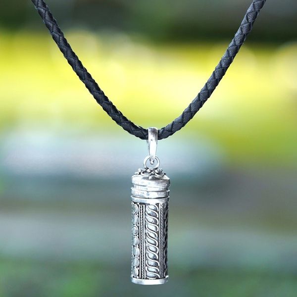 Alternate image for Handmade Leather and Sterling Silver Necklace Luminous Tower