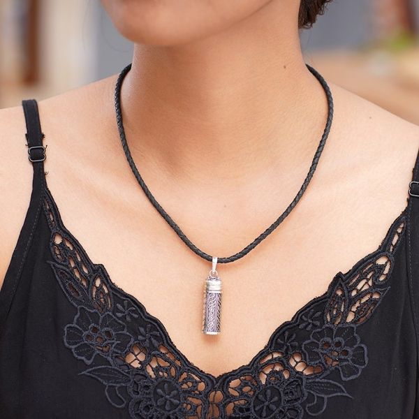 Alternate image for Handmade Leather and Sterling Silver Necklace Luminous Tower