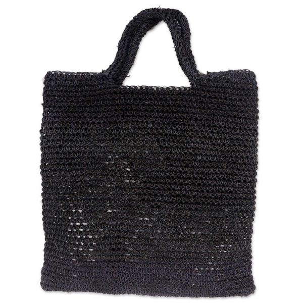 Alternate image for Handmade Woven Natural Fibers Grey Tote Bag from Indonesia Tropical Slice in Grey